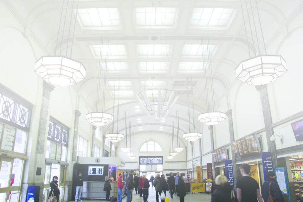 Installed with the minimum disruption to the integrity of the Art Deco building, including the suspended lighting.