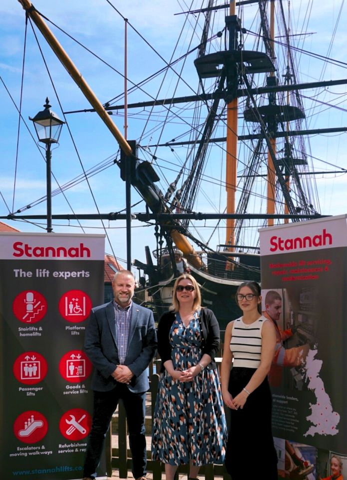 From left to right: Craig Wrightson (Stannah) Emma Collins (NMRN) and Amelia Hunter (Stannah)