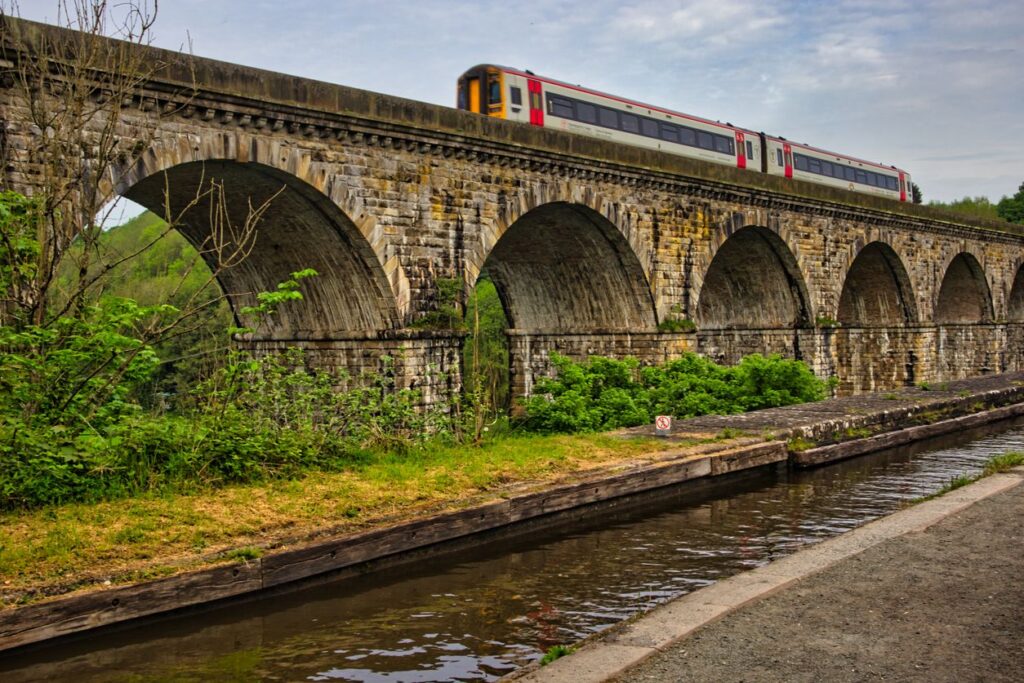 Train on a viaduct