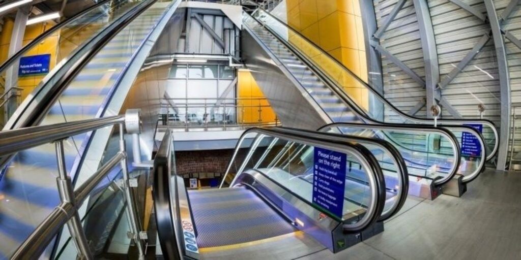 Modern escalators at a station