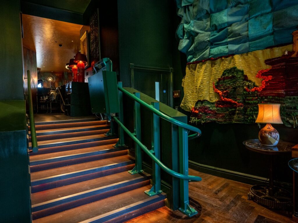 Its platform folds neatly when not in use, preserving staircase space