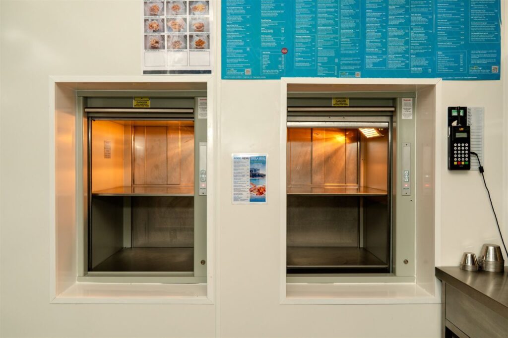 Stannah Microlift dumbwaiters finished in a sleek grey baked enamel