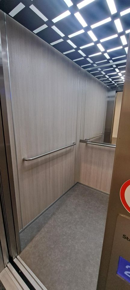 Lift car interior gives a roomy feel