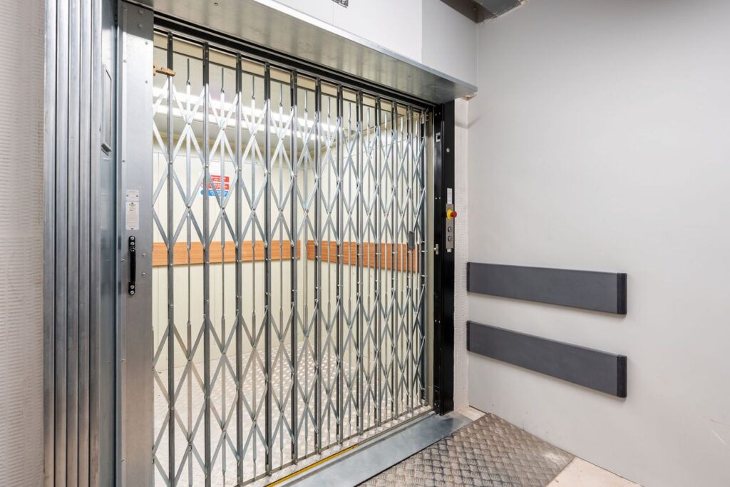 Goodsmaster is supplied with interlocking car and landing gates to prevent load movement during travel