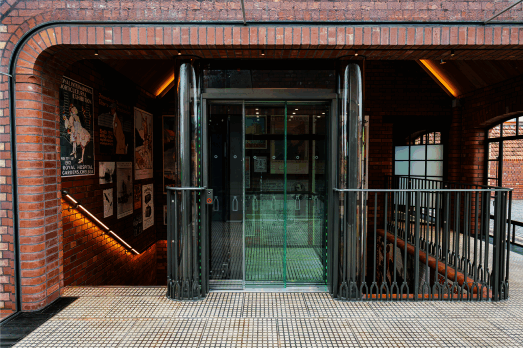 Stannah passenger lift at Castle Cary station provides access to the Newt's cafe and cheese factory
