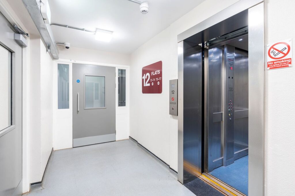 View of Eden Court lifts at the 12th floor