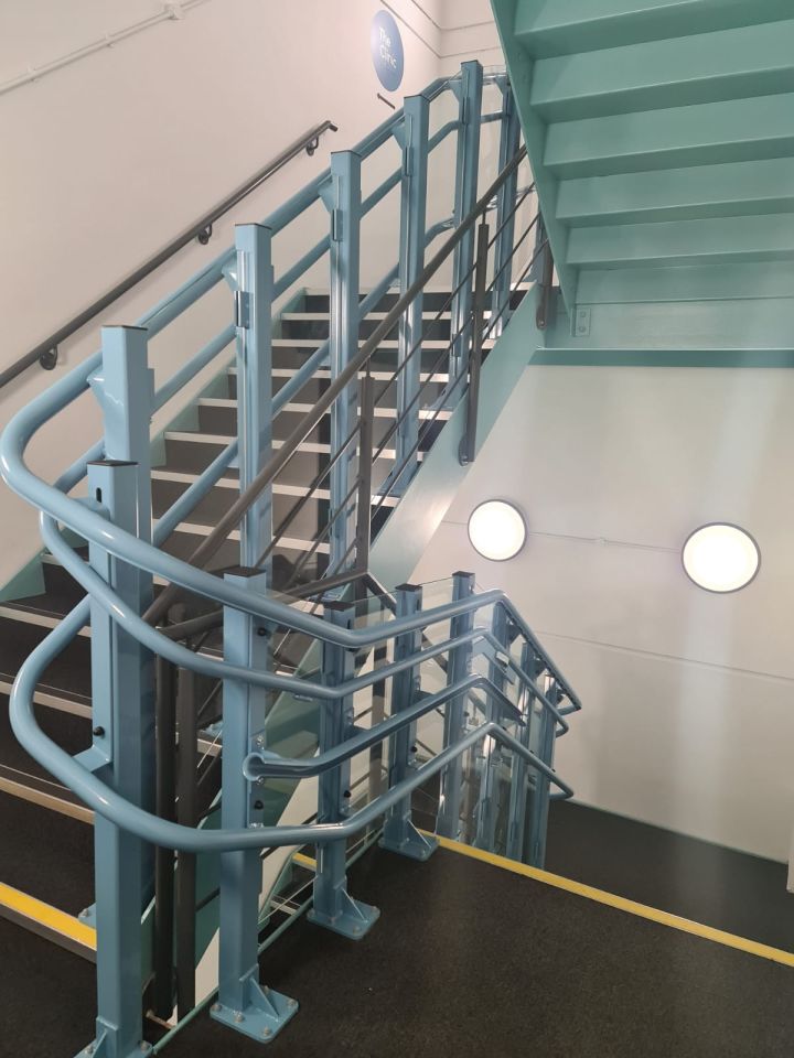 The stairlift serves three stops, parking over the lower stairs and travelling up seven flights of stairs.