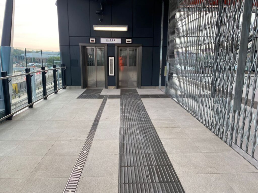 View of new railway station passenger lifts at Brent Cross West. Image credit Thameslink.