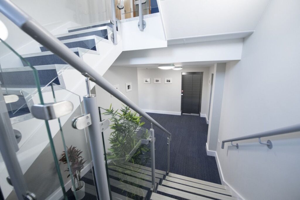 The passenger lift in Wisley House – serving seven apartments ranged over five floors.