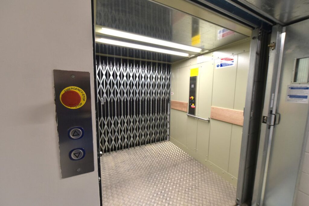 Stannah Goodsmaster 1000 CD Plus goods attendant lift in the revamped Kings House office building in Central London