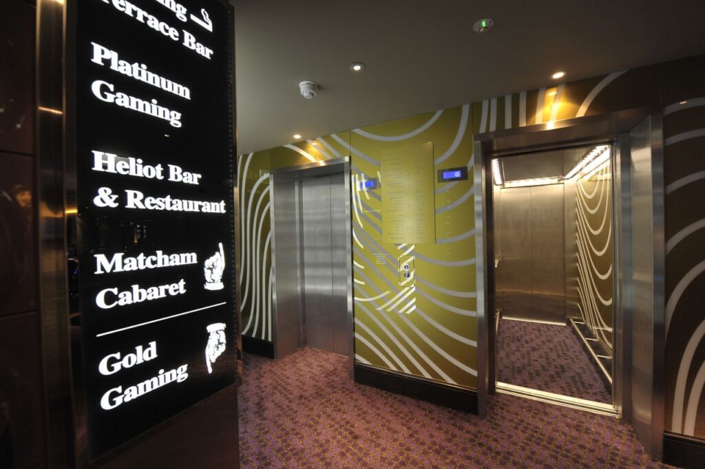 The Double-act – a duplex of Stannah Xtralifts, finished in decorated glass.