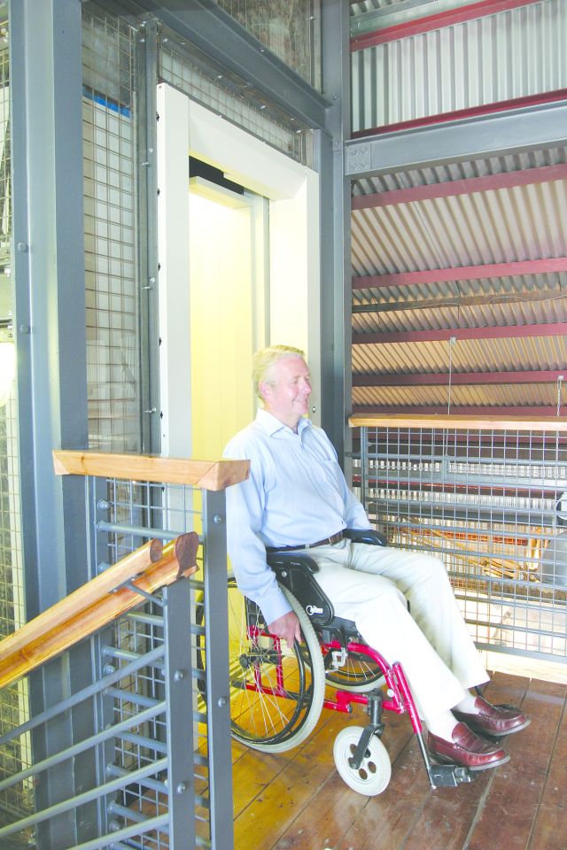 Exit the lift on the upper floor to the bridge to the promenade deck