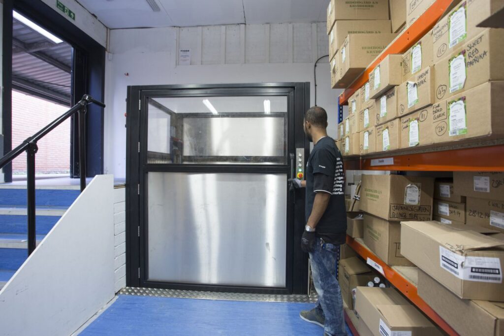 Levelmaster goods step lift in split-level Tiger storeroom