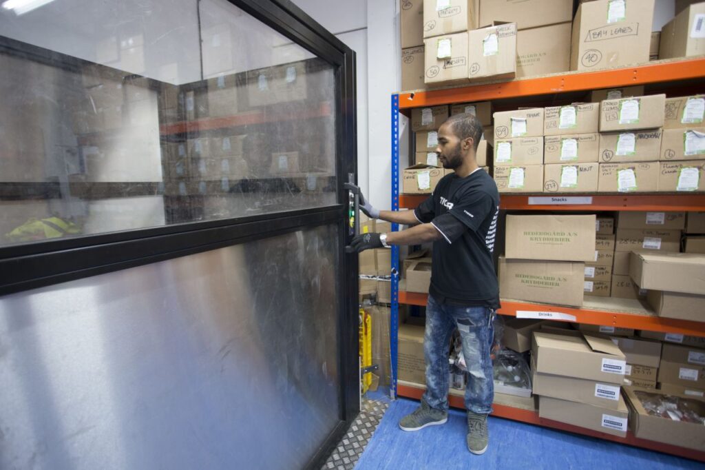 Levelmaster goods step lift in split-level Tiger storeroom