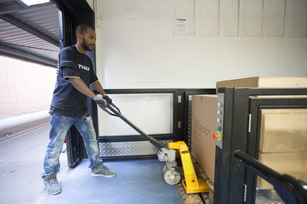 Levelmaster goods step lift in split-level Tiger storeroom