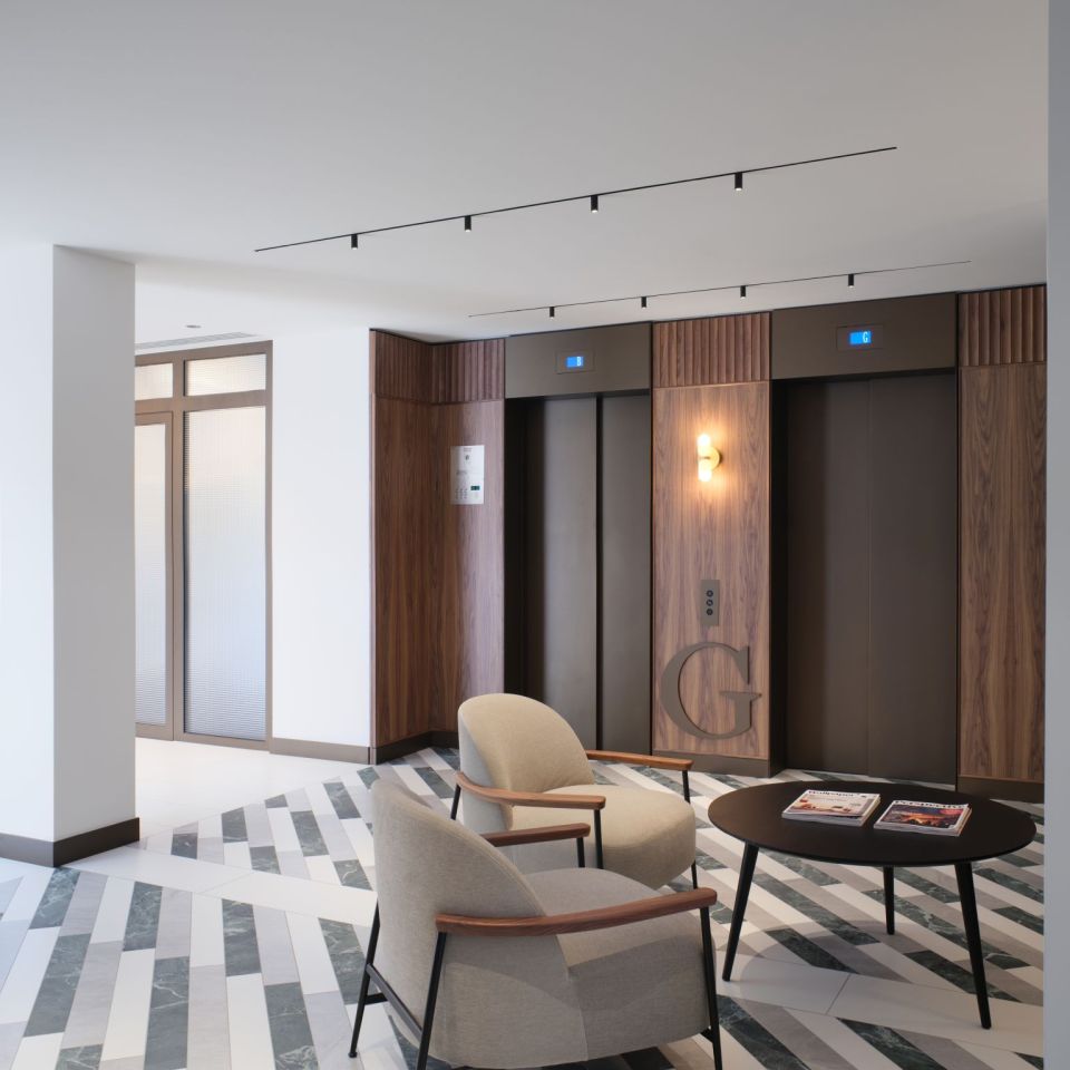 Duplex passenger lift installation completed for an office building refurbishment. Photograph courtesy of BW: Workplace Experts