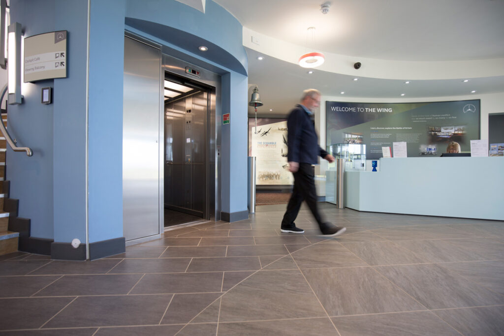 8-person passenger lift at Battle of Britain Visitor Centre.